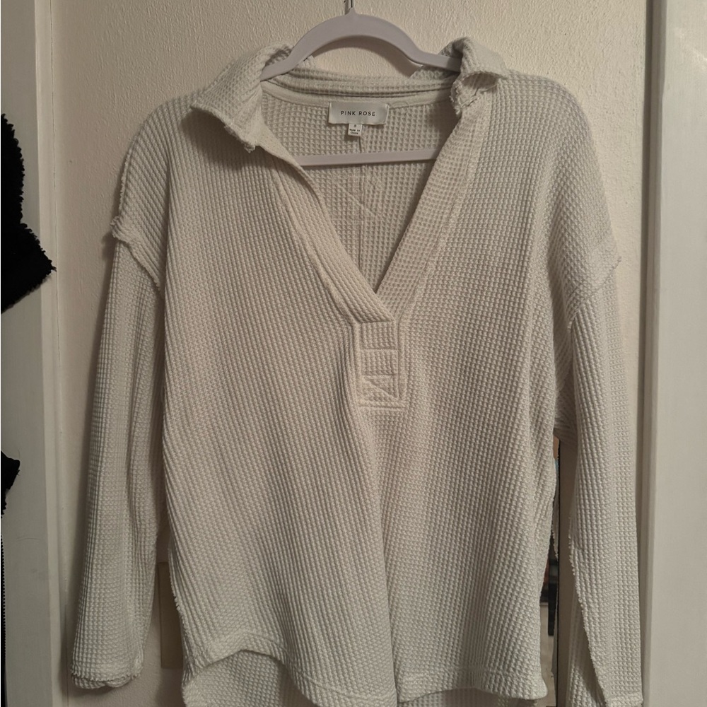 Pink Rose Cream Waffle Knit Top